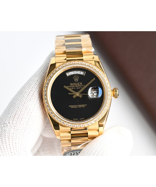 Rolex Day-Date 18238 18k Yellow Gold President Onyx Black Watch 36mm 1994 Paper