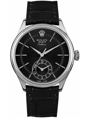Rolex Cellini Dual Time Black Dial 18k White Gold Men's Watch 50529-0007