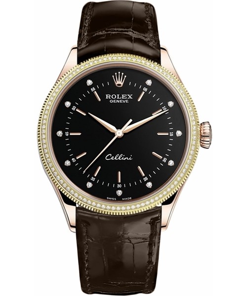 Rolex Cellini Time Reloj para Hombre de Oro Rosa de 18K con Diamantes 50605RBR-0013