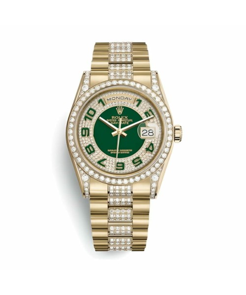 Rolex Datejust Yellow Gold Green Dial Iced out 118348