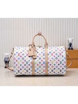 X TM Multicolored Keepall Bandouliere 50 In White