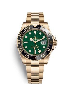 Rolex GMT Master II Green Dial Oyster Bracelet 18k Yellow Gold Mens Watch 116718G