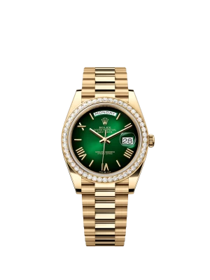 Rolex Day Date 128348rbr-0069 Green Ombré Roman Dial & Diamond Bracelet