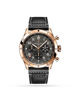 Breitling Aviation Men Automatic Grey Calf Watch RB04451A1B1X1