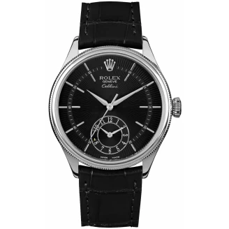 Rolex Cellini Dual Time Black Dial 18k White Gold Men's Watch 50529-0007