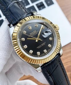 DATEJUST 41 STAINLESS STEEL DIAMOND NUMERALS LEATHER STRAP