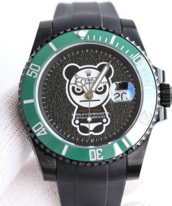 SUBMARINER DATE 40MM CUSTOM GREEN BEZEL BLACK BEAR DIAL