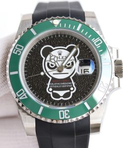 SUBMARINER DATE 40MM CUSTOM STEEL GREEN BEZEL BLACK BEAR DIAL