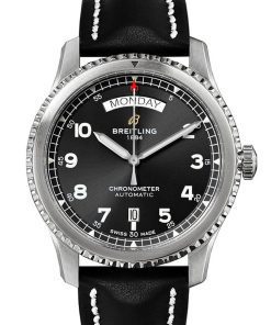 Breitling Navitimer Day Date Black Leather Tang A45330101 B1X1
